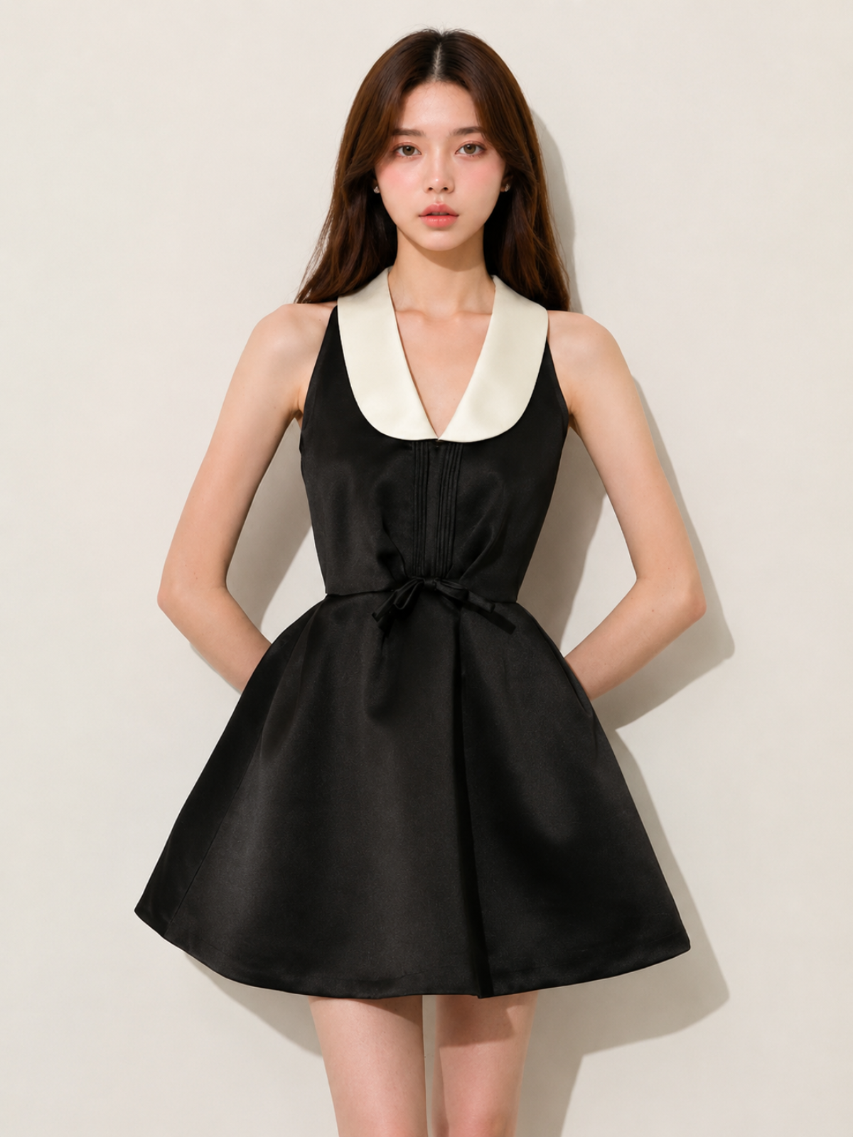 Contrast Collar Flare Dress